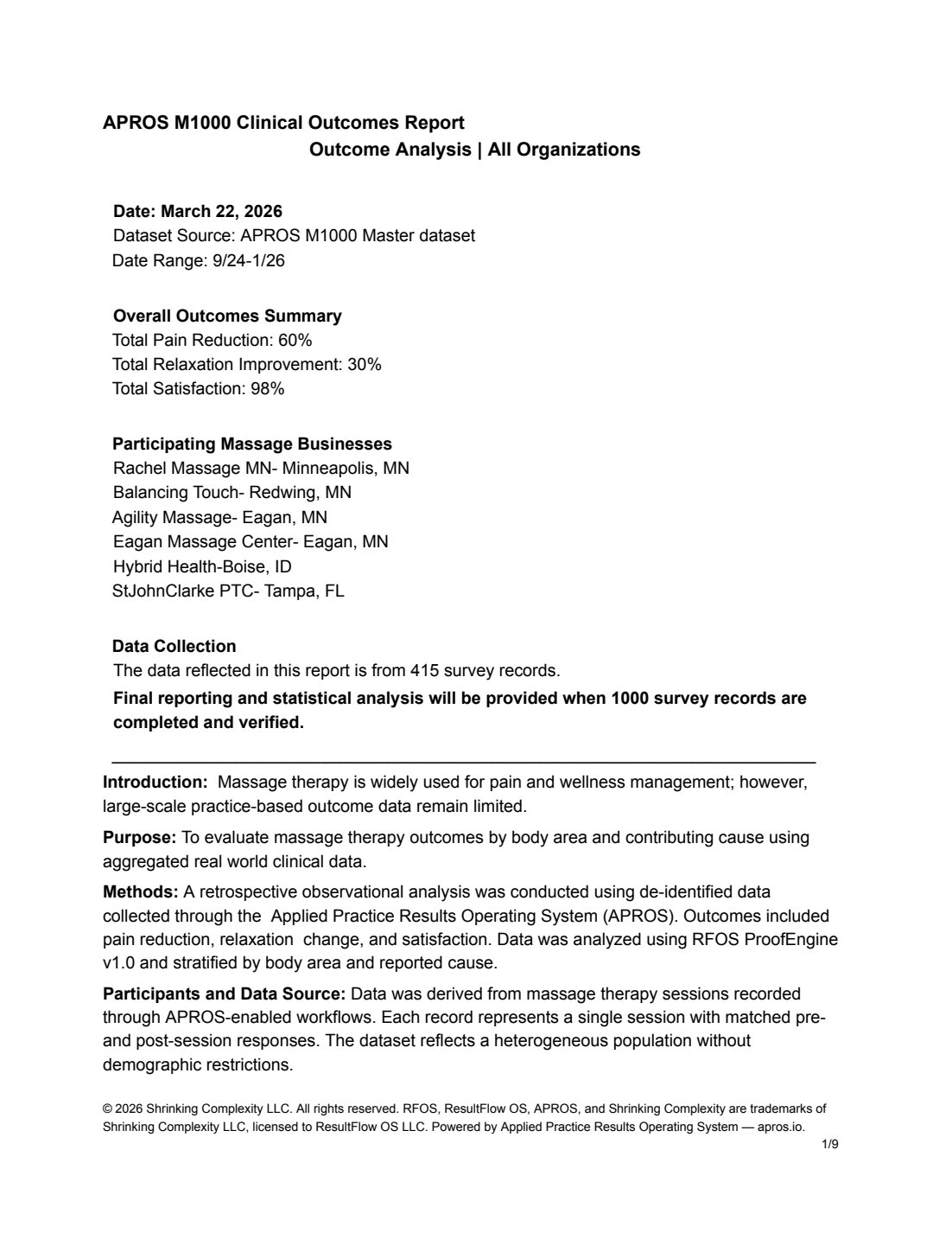 APROS M1000 Report — first-page preview